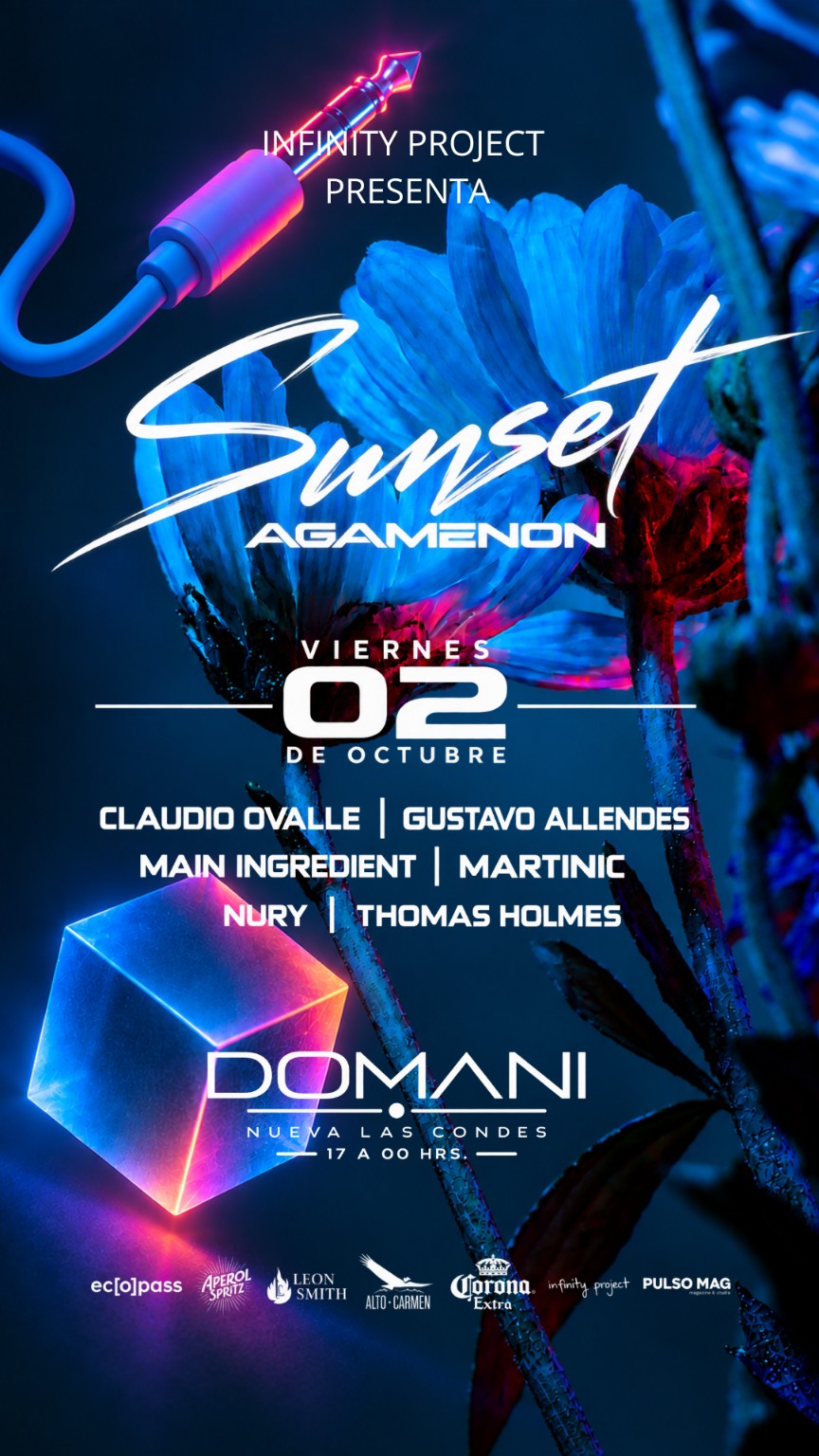 Flyer oficial Agamenon Sunset del 2 de octubre